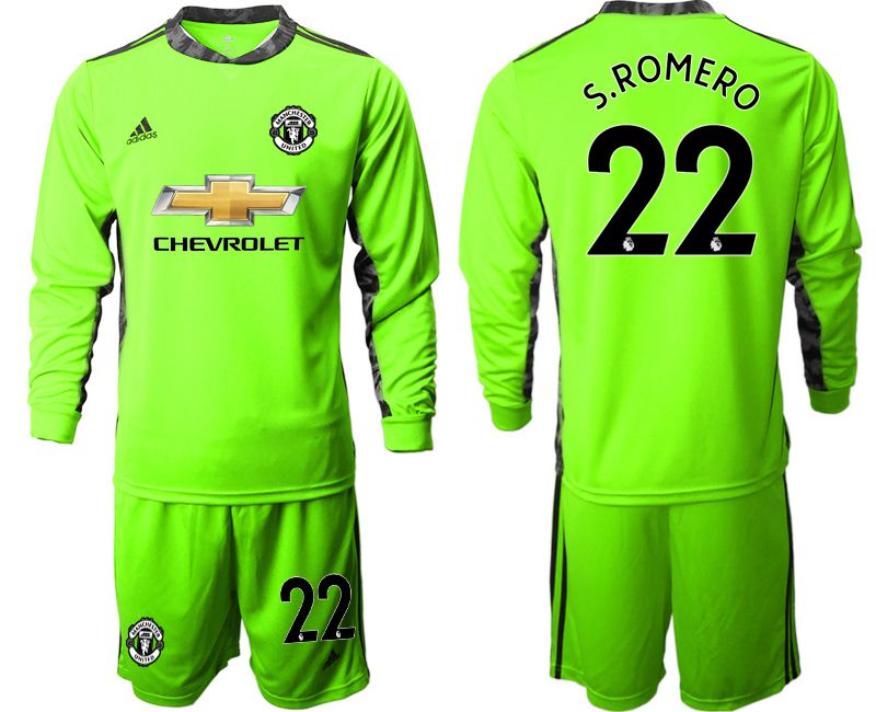 Men 2020-2021 club Manchester United fluorescent green goalkeeper long sleeve #22 Soccer Jerseys